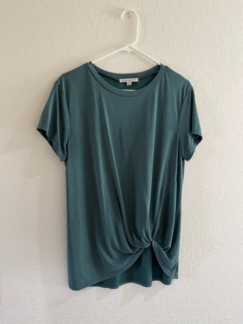 Green Envelope Short-Sleeve Twist Front Tee in Teal-Green